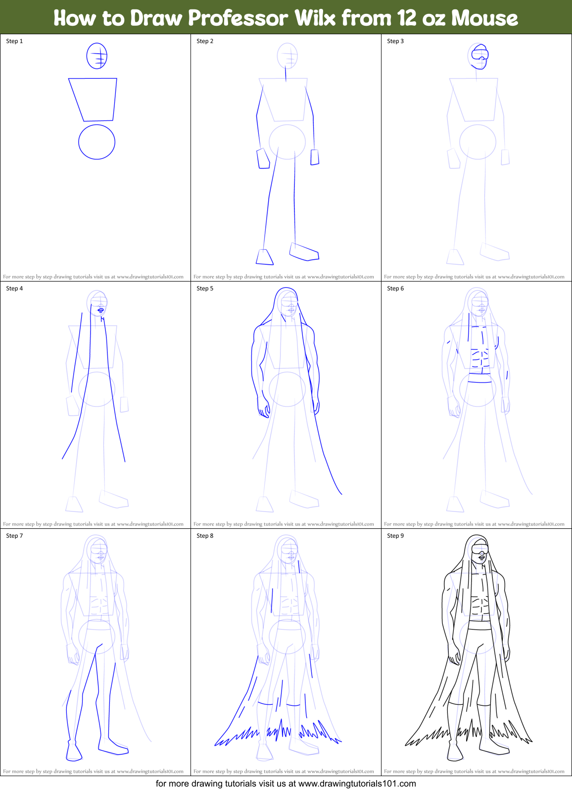 How to Draw Professor Wilx from 12 oz Mouse Printable Step by Step