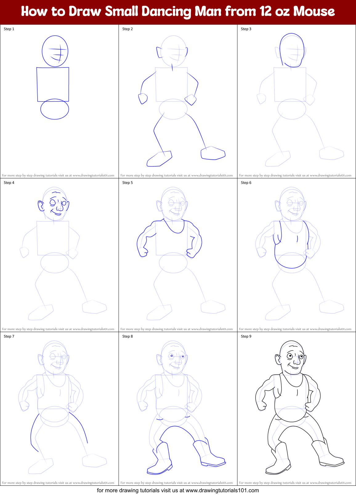 How to Draw Small Dancing Man from 12 oz Mouse Printable Step by Step