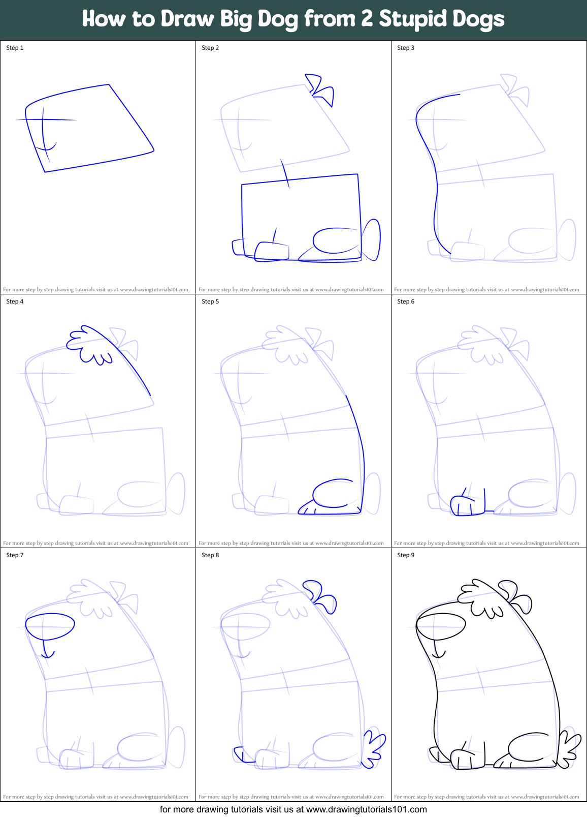 How to Draw Big Dog from 2 Stupid Dogs Printable Step by Step