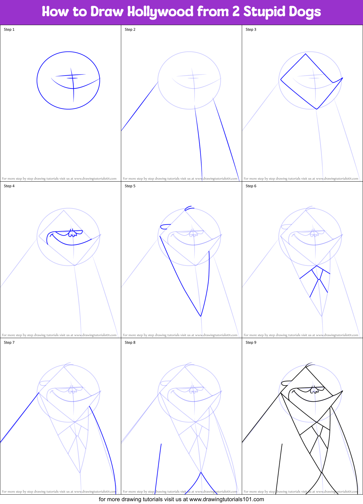 How to Draw Hollywood from 2 Stupid Dogs Printable Step by Step