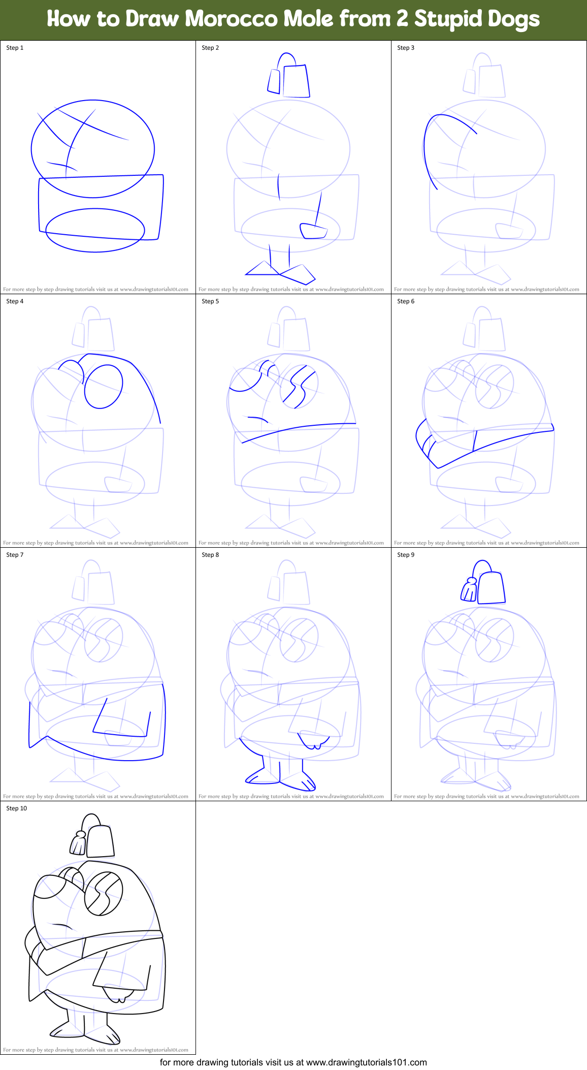 How to Draw Morocco Mole from 2 Stupid Dogs Printable Step by Step