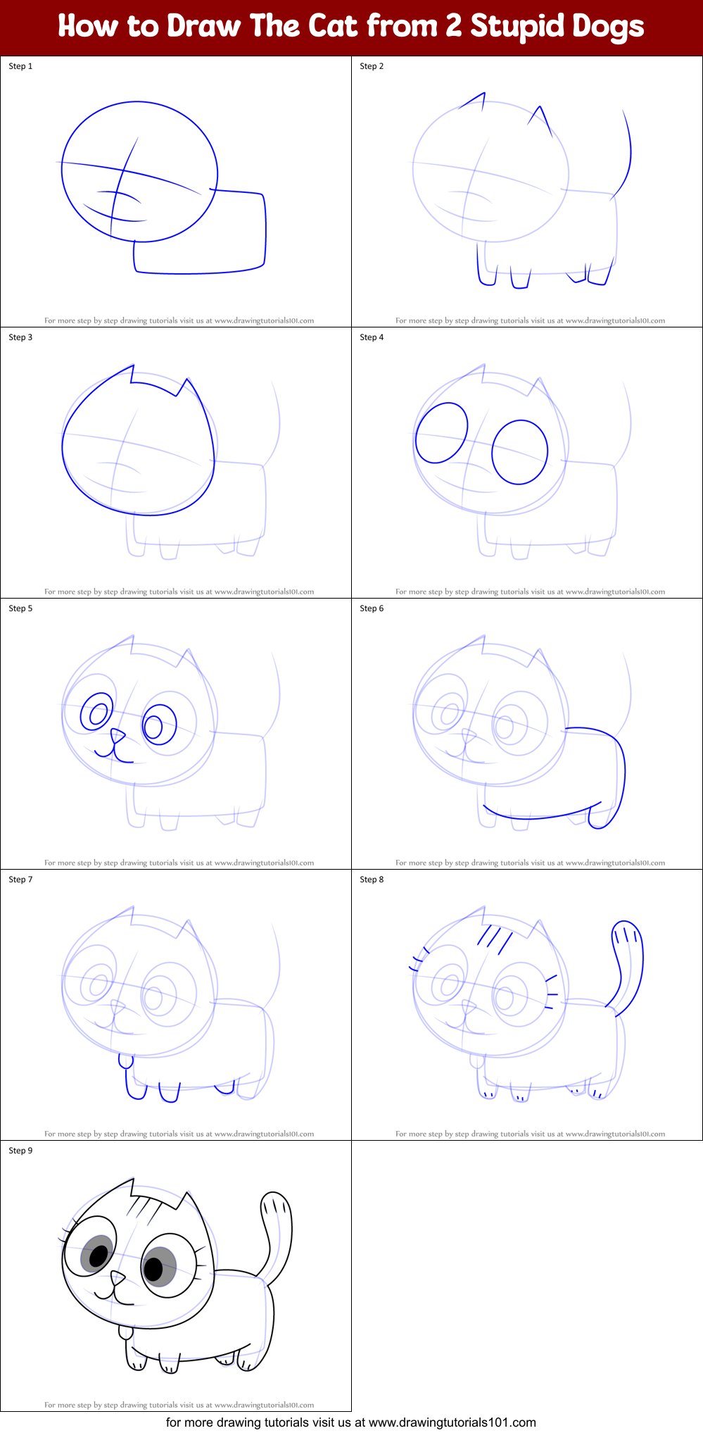 How to Draw The Cat from 2 Stupid Dogs Printable Step by Step