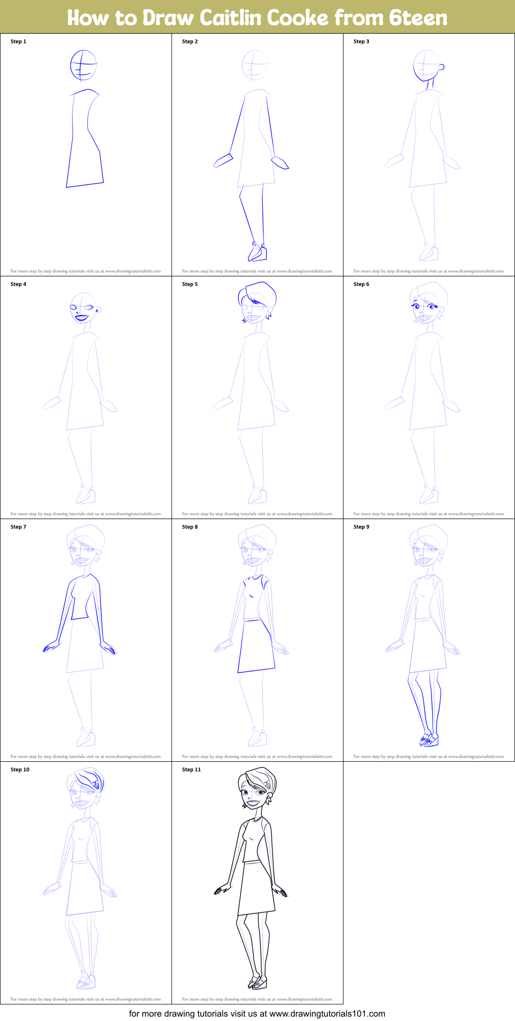 How to Draw Caitlin Cooke from 6teen Printable Step by Step