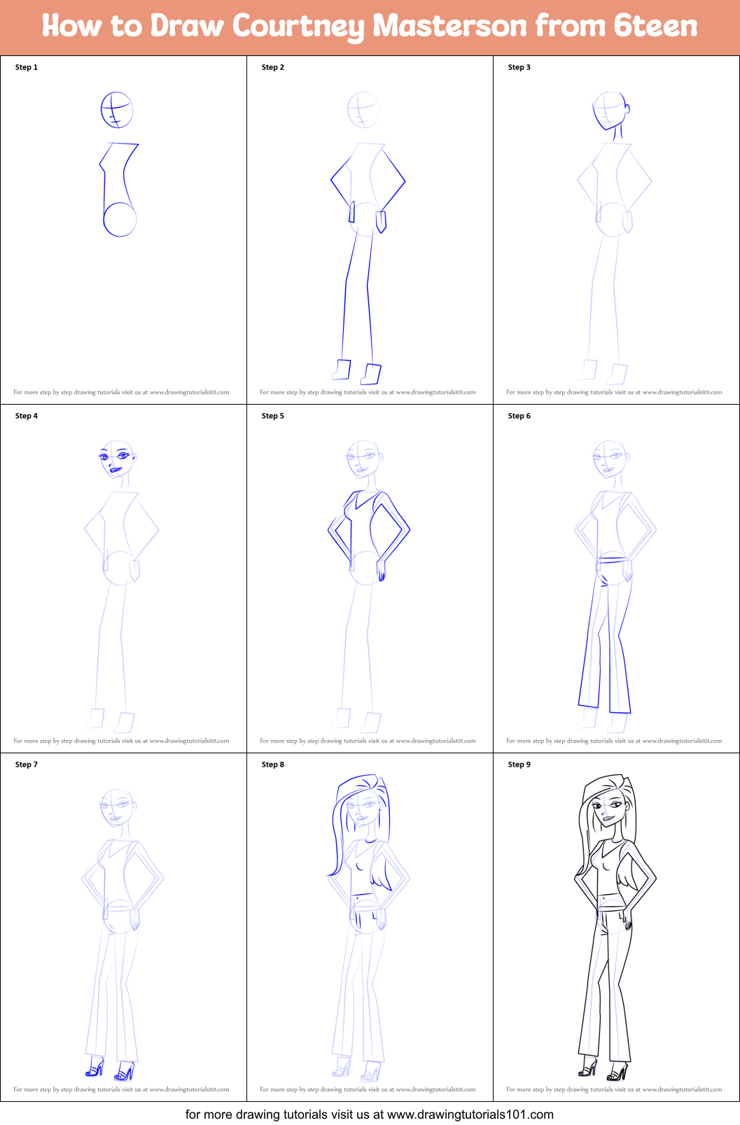 How to Draw Courtney Masterson from 6teen Printable Step by Step