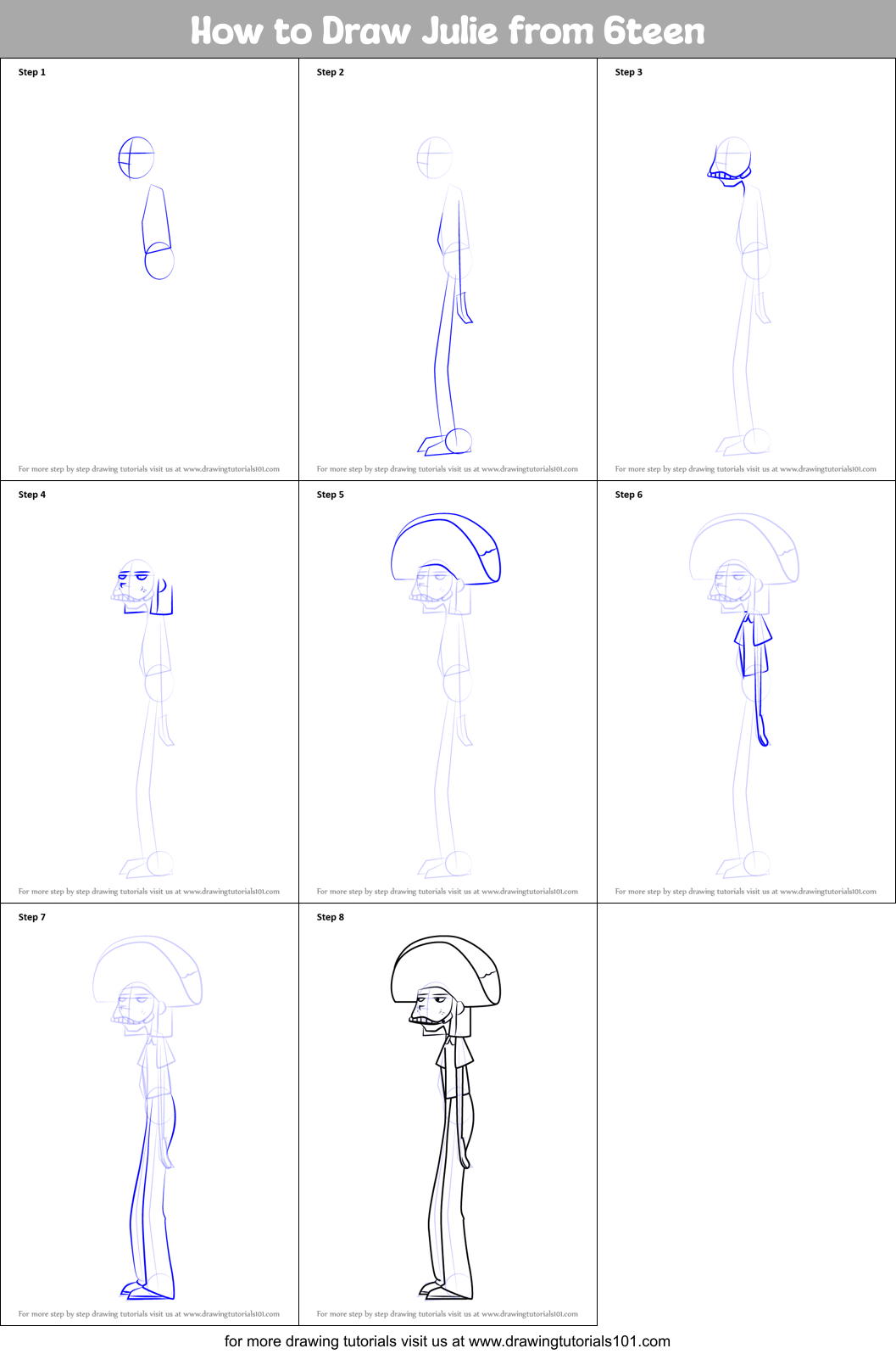 How to Draw Julie from 6teen Printable Step by Step
