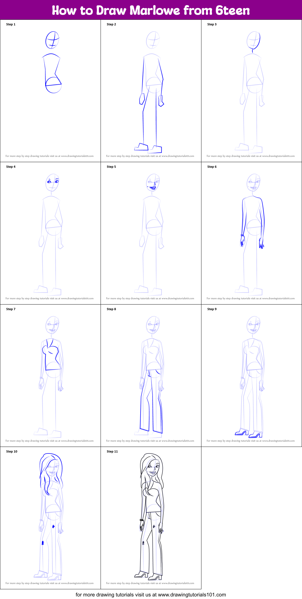 How to Draw Marlowe from 6teen Printable Step by Step