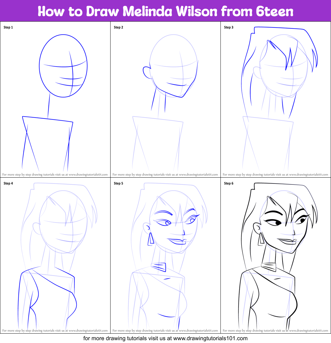 How to Draw Melinda Wilson from 6teen Printable Step by Step