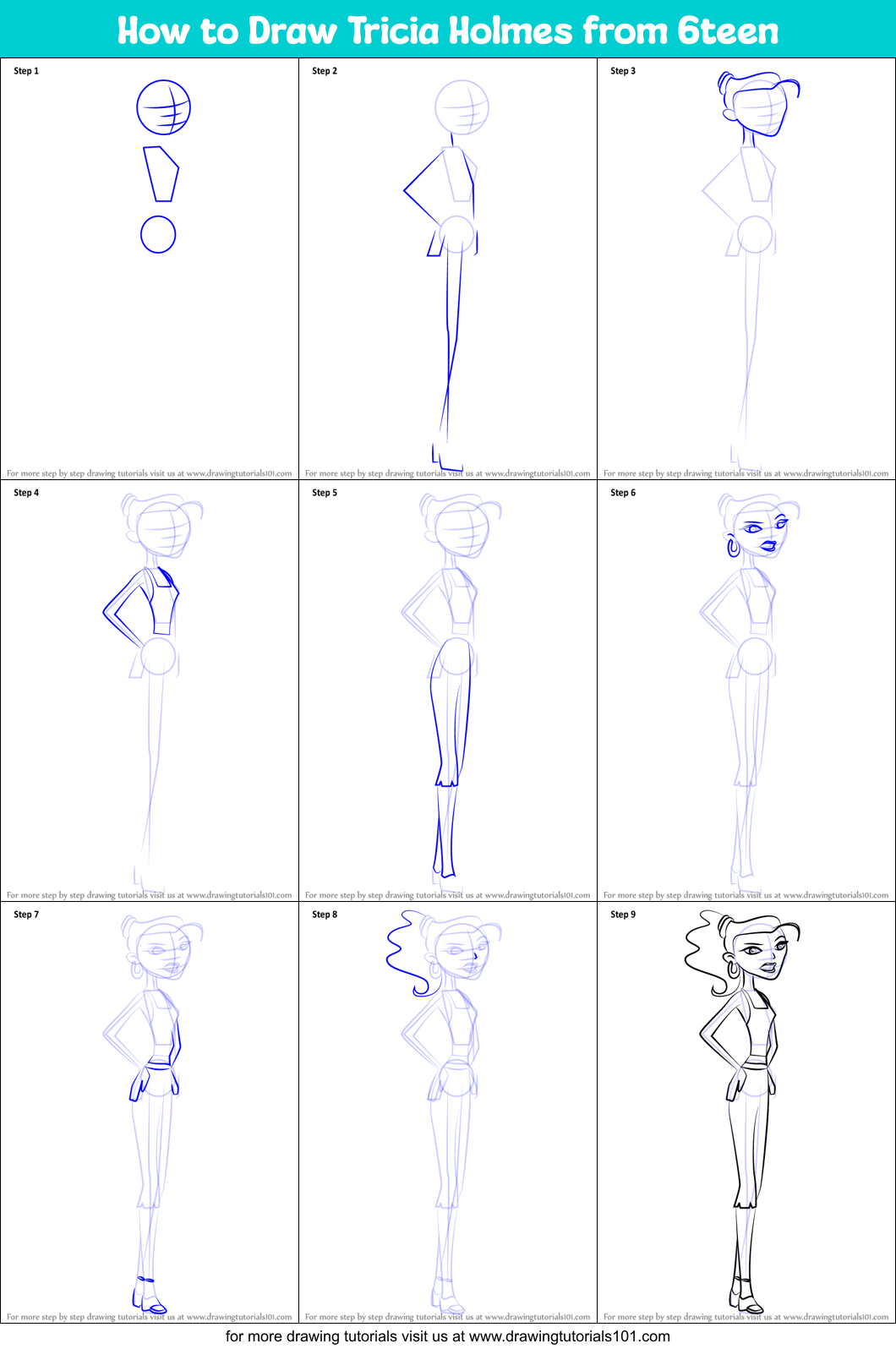 How to Draw Tricia Holmes from 6teen Printable Step by Step