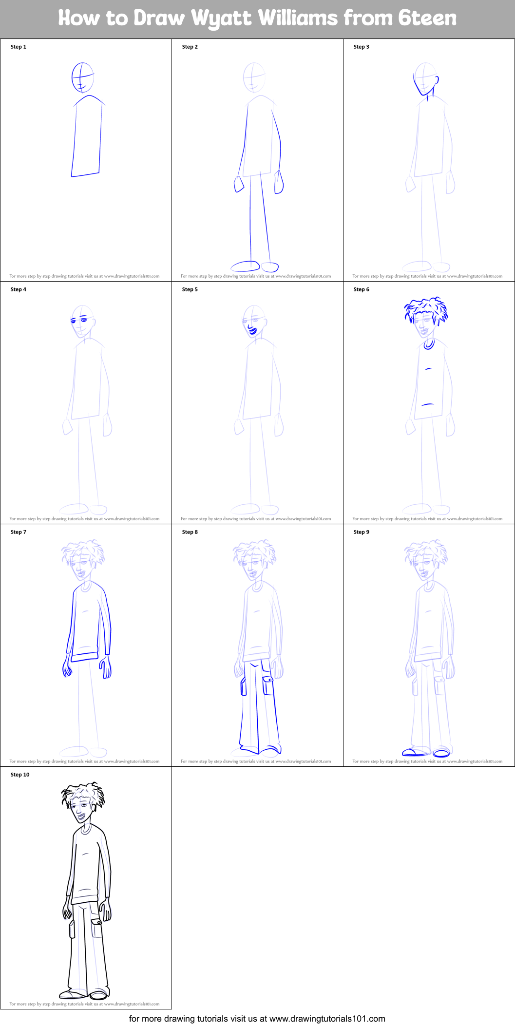 How to Draw Wyatt Williams from 6teen Printable Step by Step