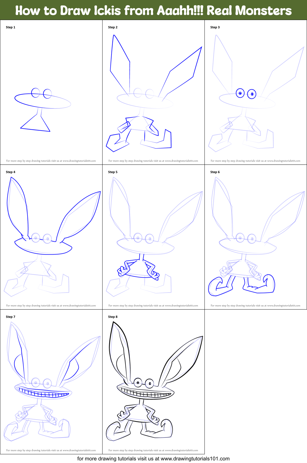 How to Draw Ickis from Aaahh!!! Real Monsters Printable Step by Step