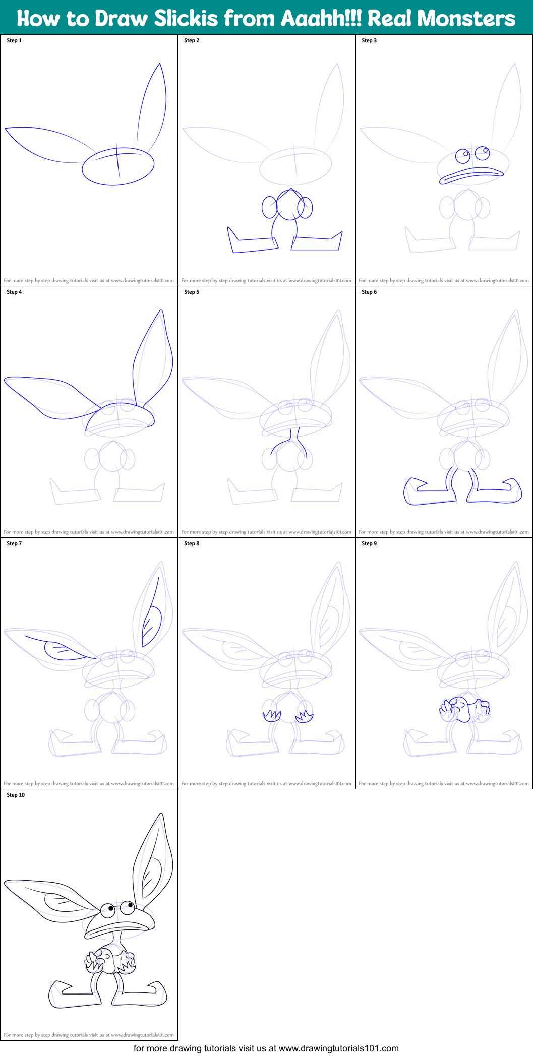 How to Draw Slickis from Aaahh!!! Real Monsters Printable Step by Step