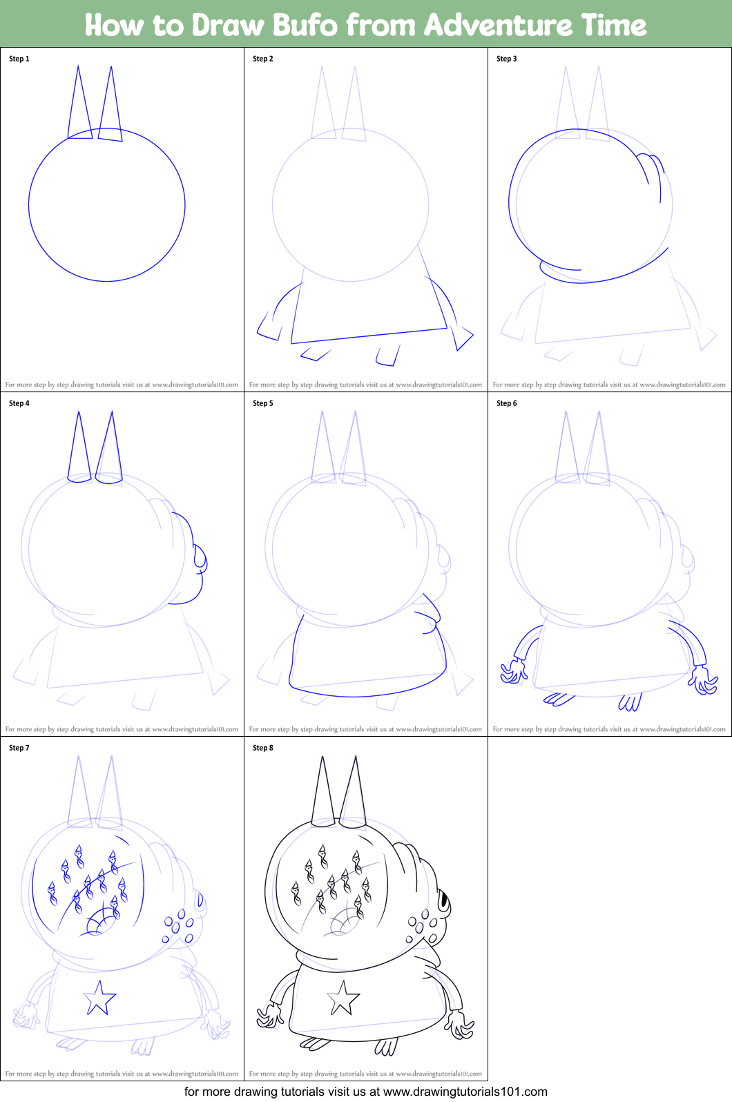 How to Draw Bufo from Adventure Time Printable Step by Step