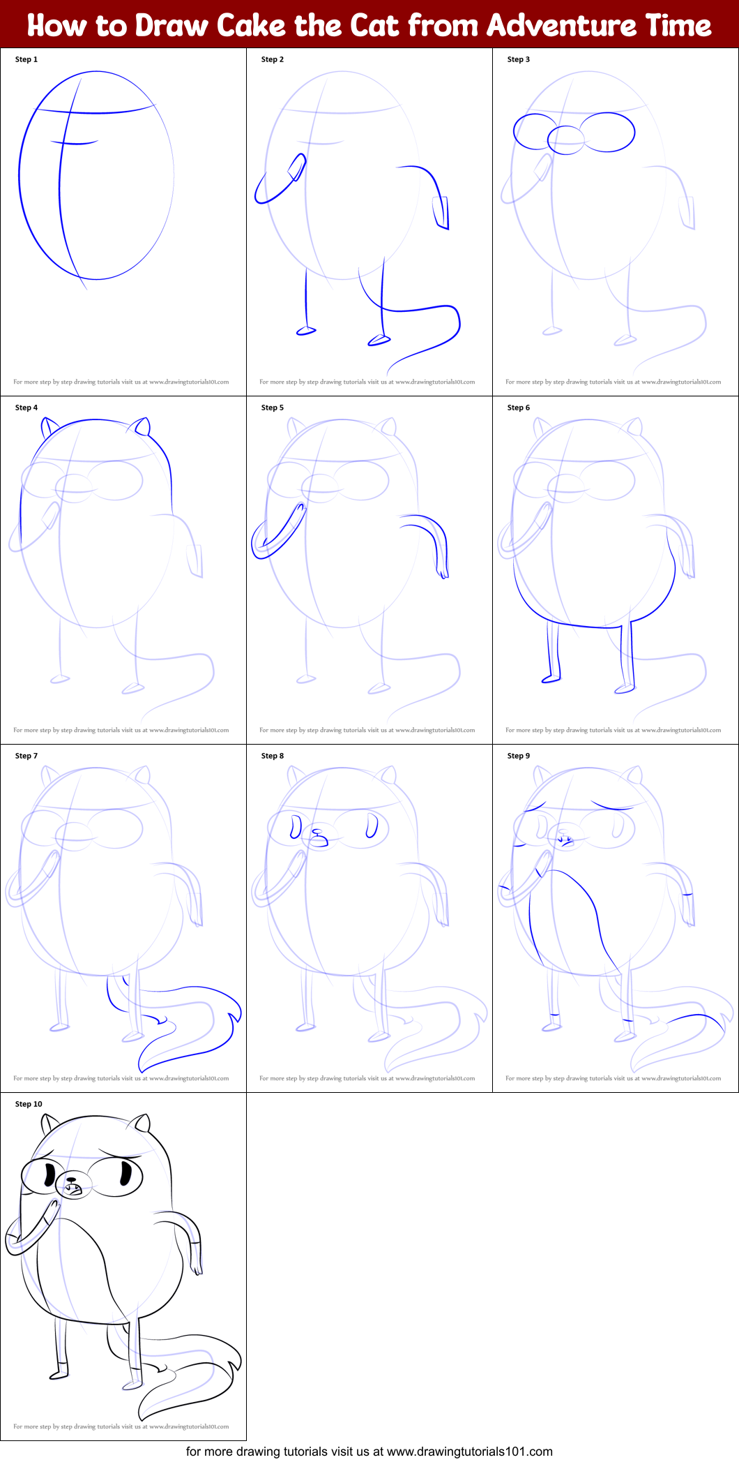 How to Draw Cake the Cat from Adventure Time Printable Step by Step