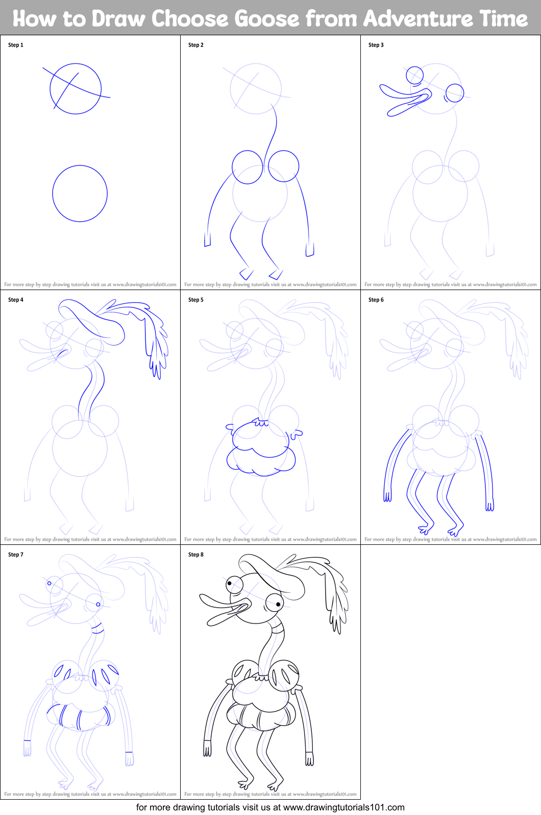 How to Draw Choose Goose from Adventure Time Printable Step by Step