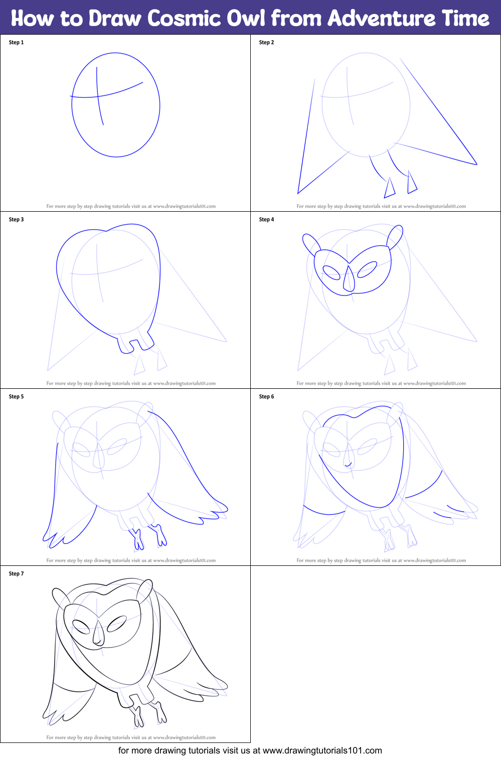 How to Draw Cosmic Owl from Adventure Time Printable Step by Step