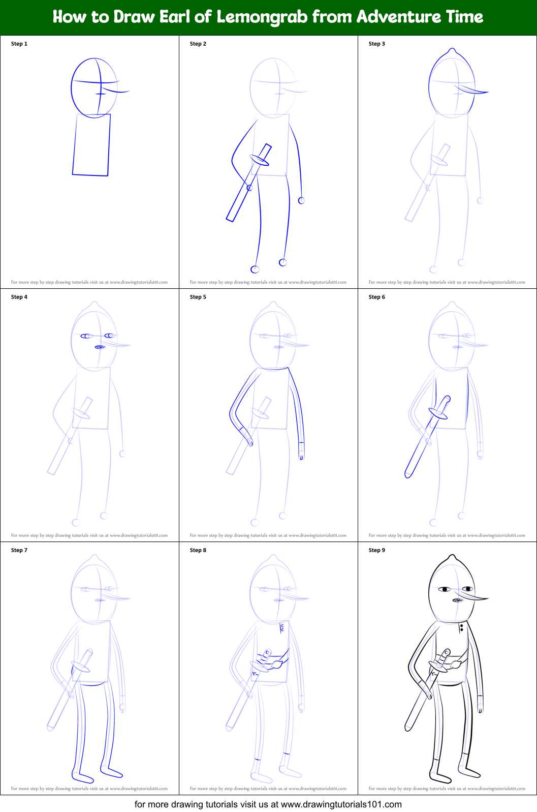 How to Draw Earl of Lemongrab from Adventure Time Printable Step by Step