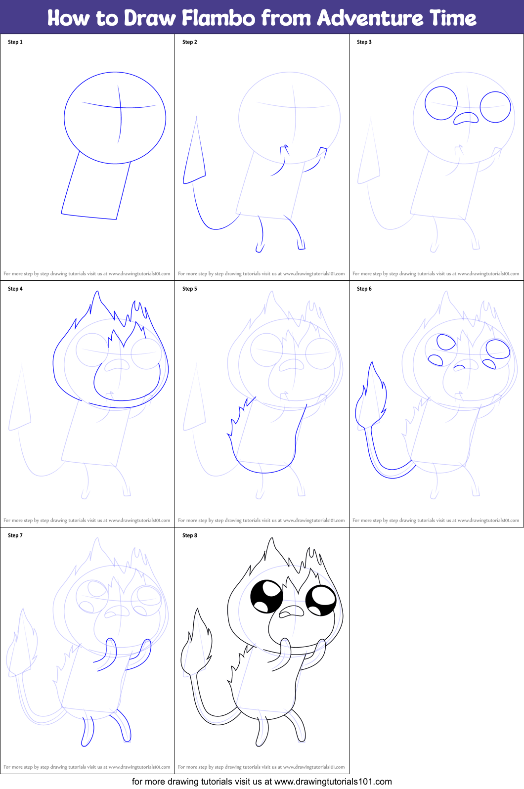 How to Draw Flambo from Adventure Time Printable Step by Step