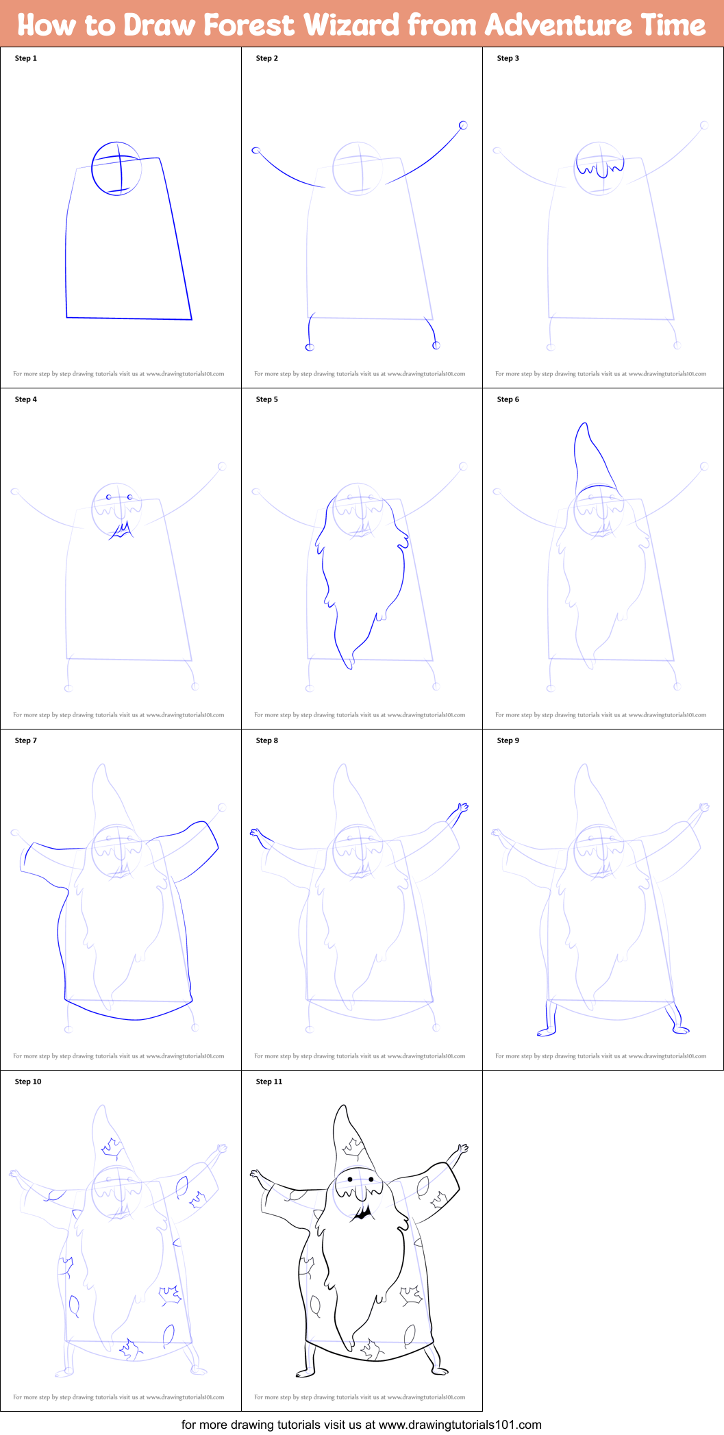 How to Draw Forest Wizard from Adventure Time Printable Step by Step