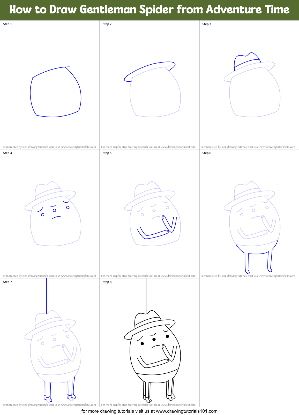 How to Draw Gentleman Spider from Adventure Time Printable Step by Step
