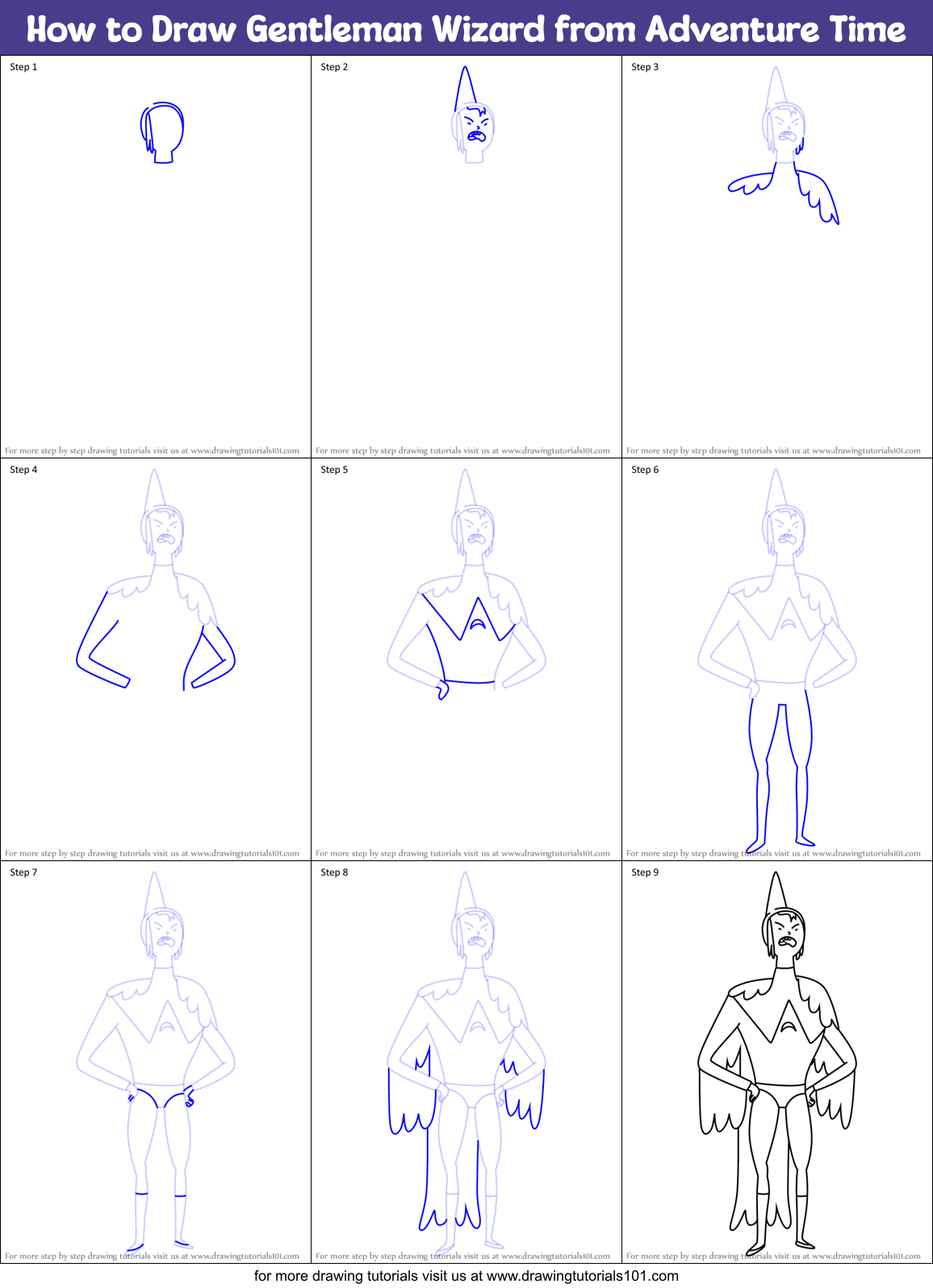 How to Draw Gentleman Wizard from Adventure Time Printable Step by Step