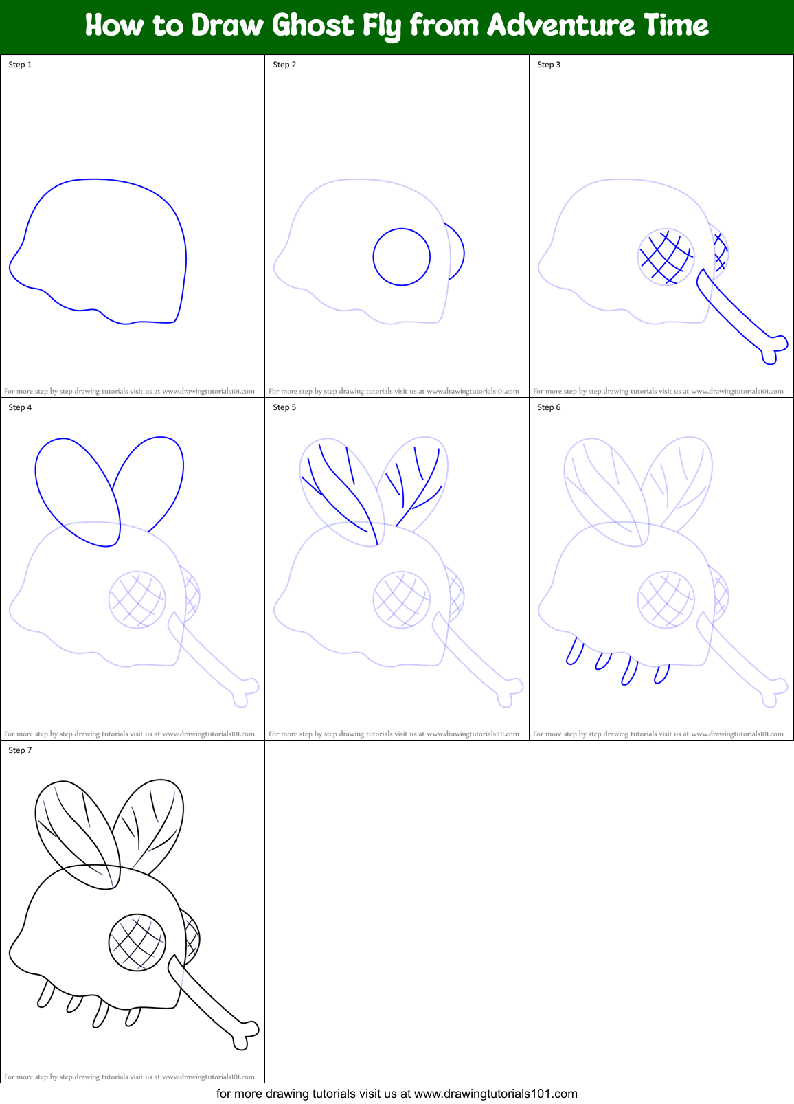 How to Draw Ghost Fly from Adventure Time Printable Step by Step