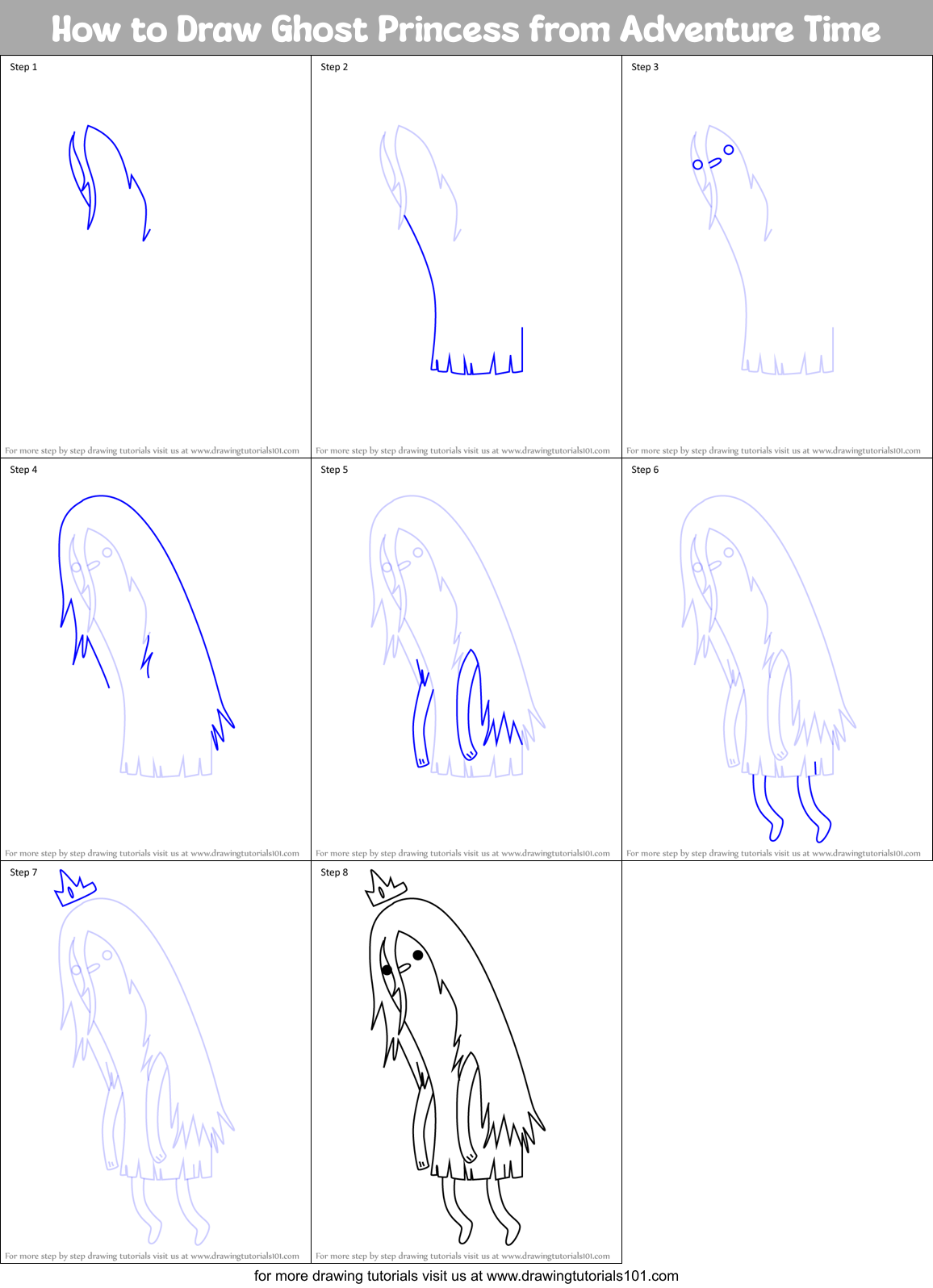 How to Draw Ghost Princess from Adventure Time Printable Step by Step