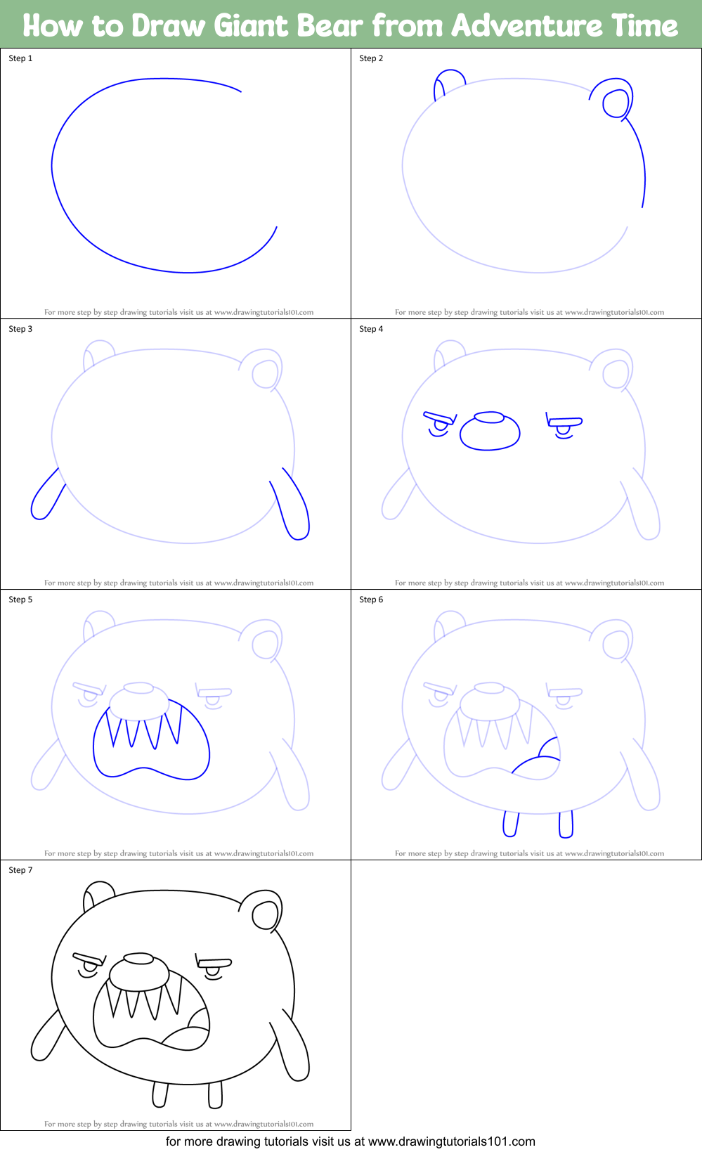 How to Draw Giant Bear from Adventure Time Printable Step by Step