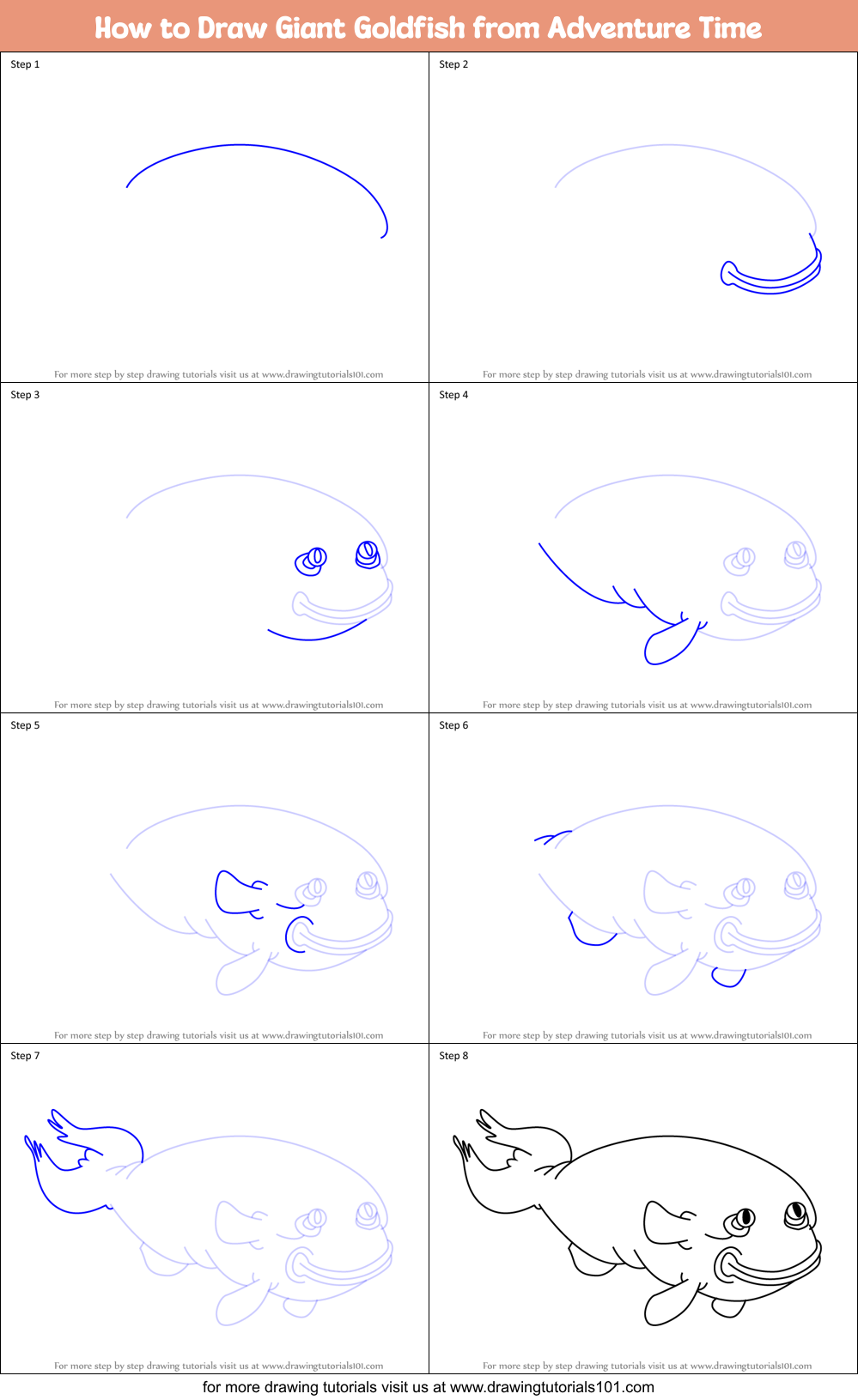 How to Draw Giant Goldfish from Adventure Time Printable Step by Step