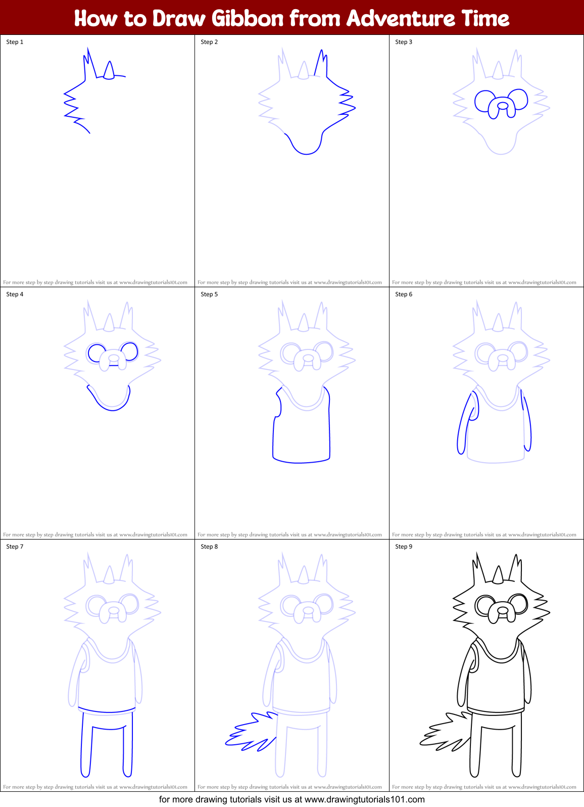 How to Draw Gibbon from Adventure Time Printable Step by Step