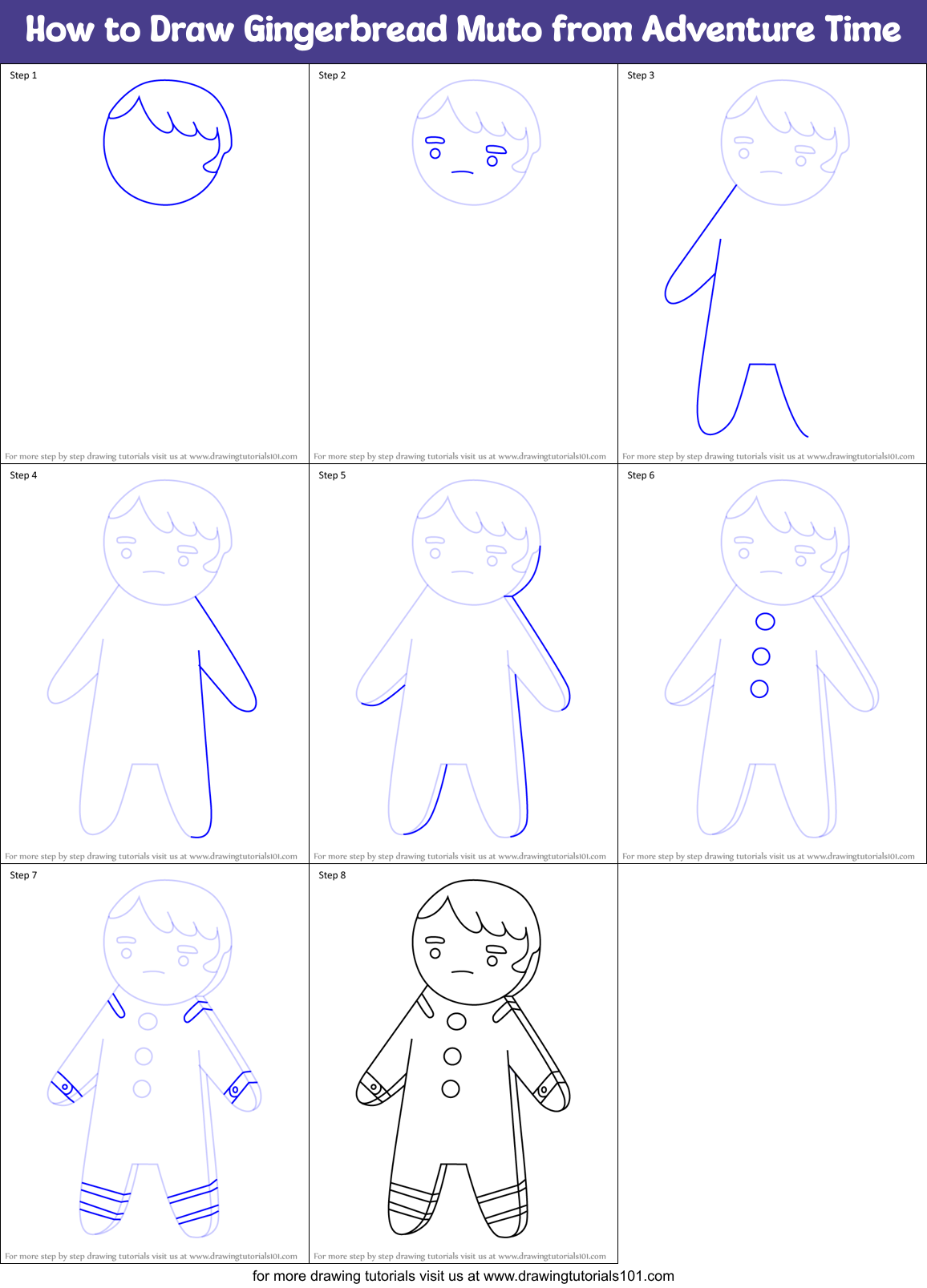 How to Draw Gingerbread Muto from Adventure Time Printable Step by Step