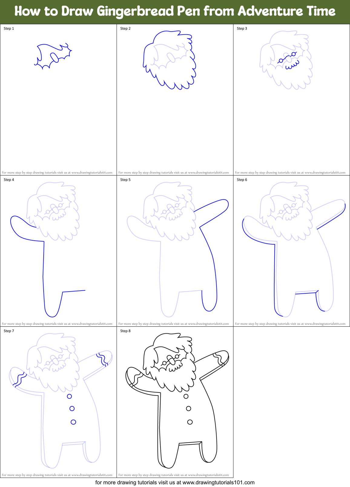 How to Draw Gingerbread Pen from Adventure Time Printable Step by Step