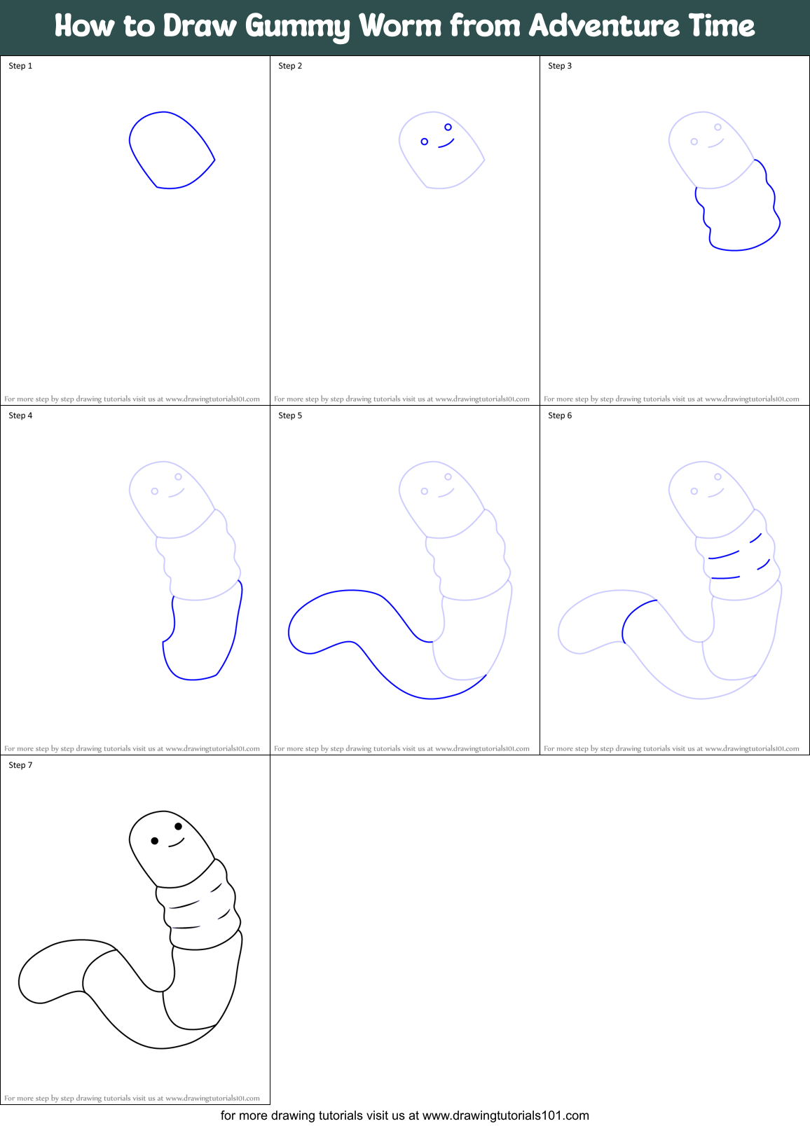 How to Draw Gummy Worm from Adventure Time Printable Step by Step