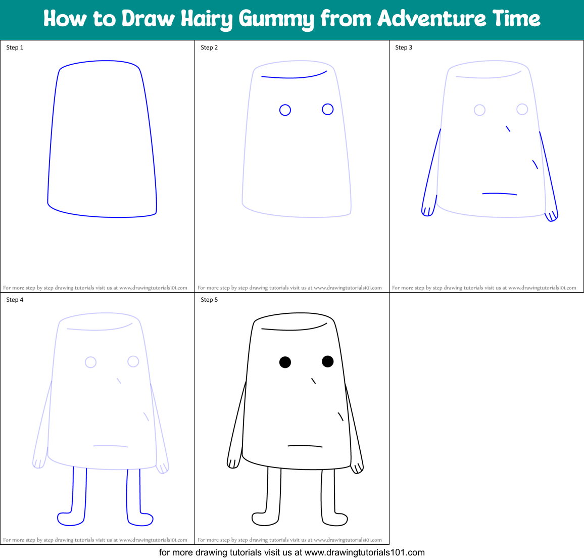 How to Draw Hairy Gummy from Adventure Time Printable Step by Step