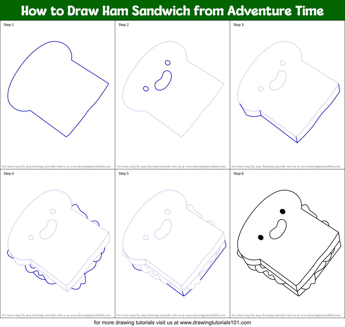 How to Draw Ham Sandwich from Adventure Time Printable Step by Step