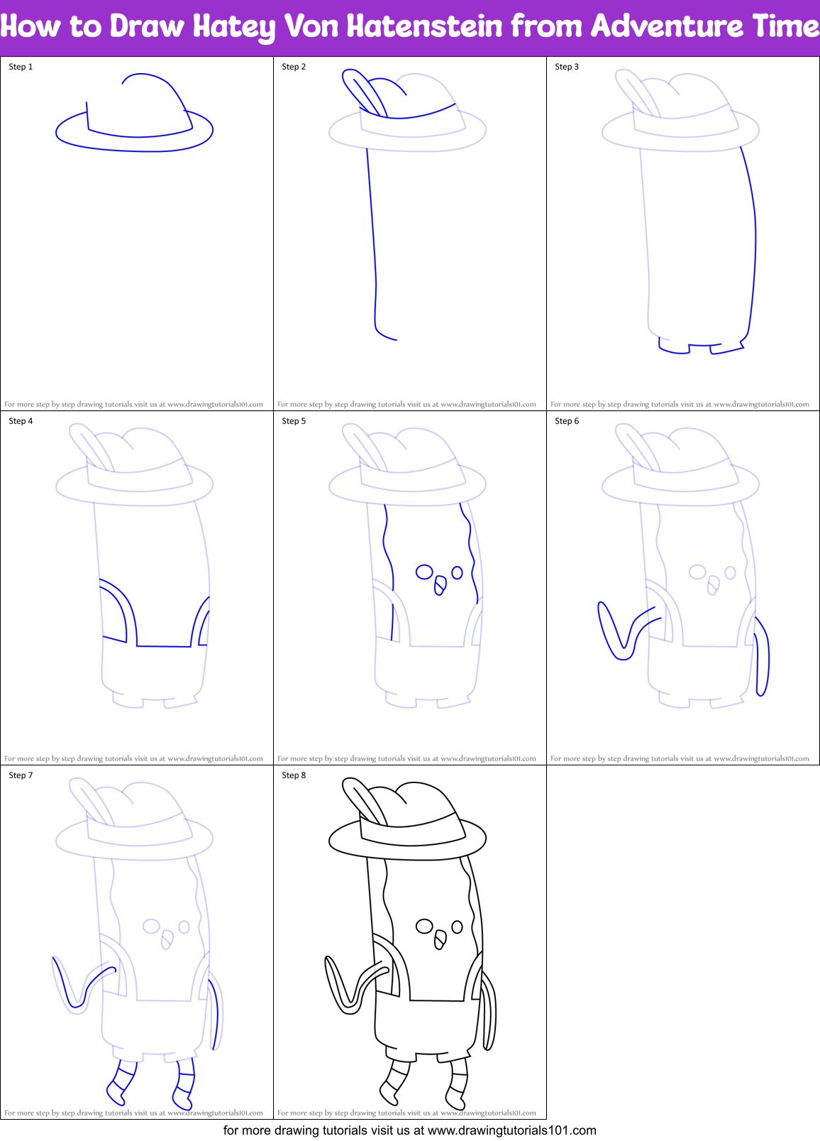 How to Draw Hatey Von Hatenstein from Adventure Time Printable Step by Step