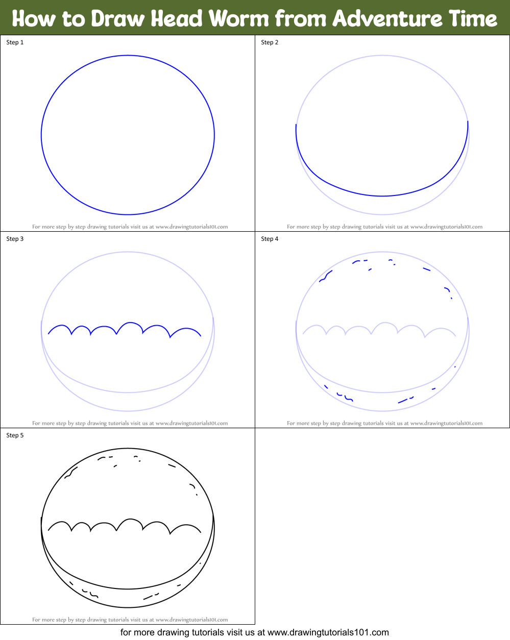 How to Draw Head Worm from Adventure Time Printable Step by Step