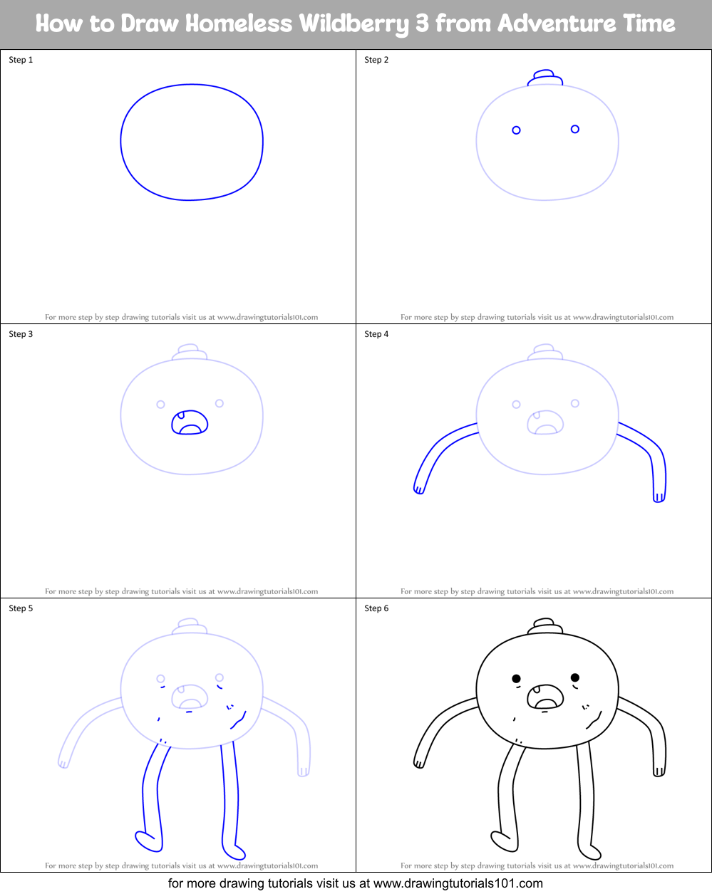 How to Draw Homeless Wildberry 3 from Adventure Time Printable Step by Step