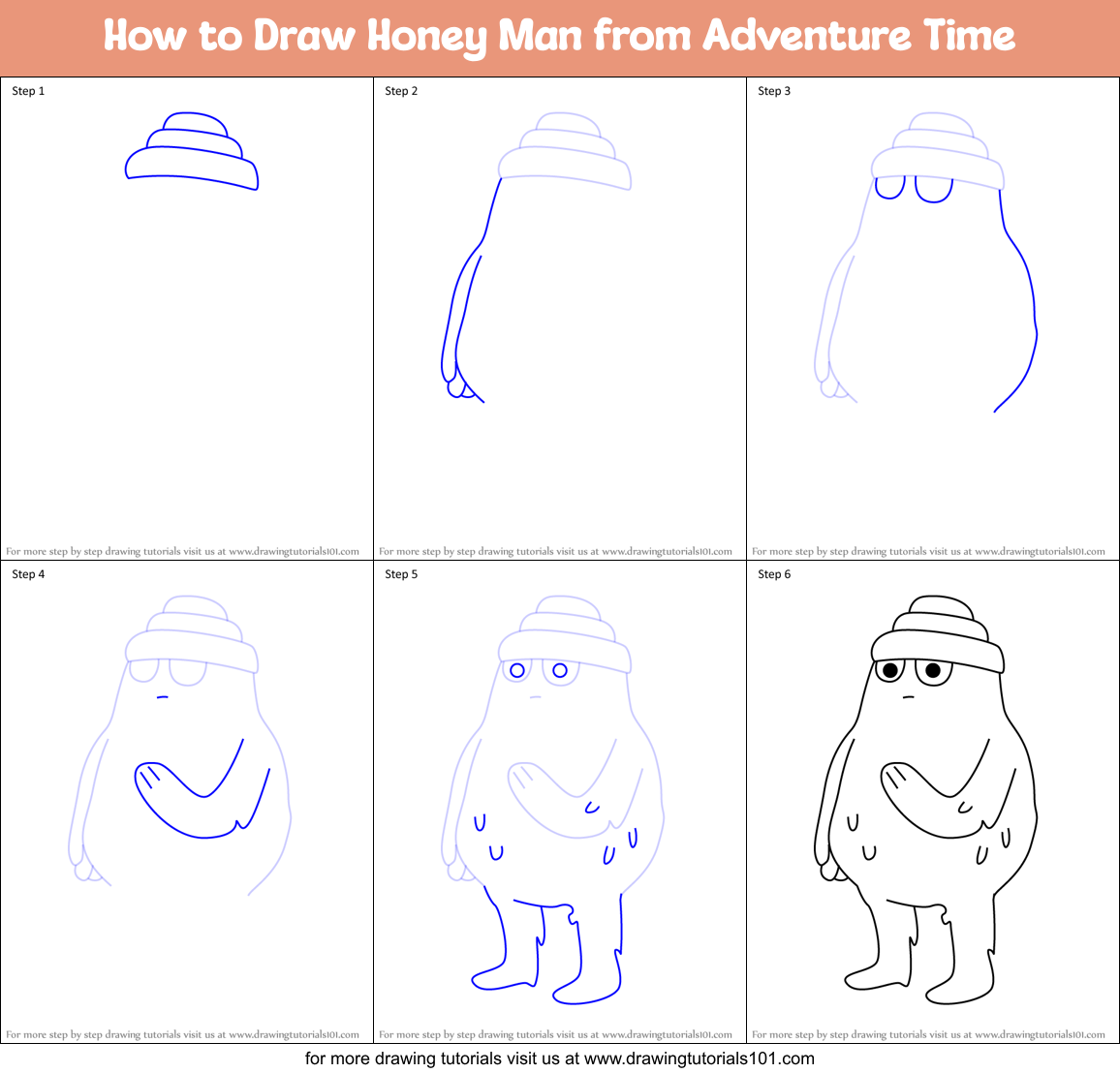 How to Draw Honey Man from Adventure Time Printable Step by Step