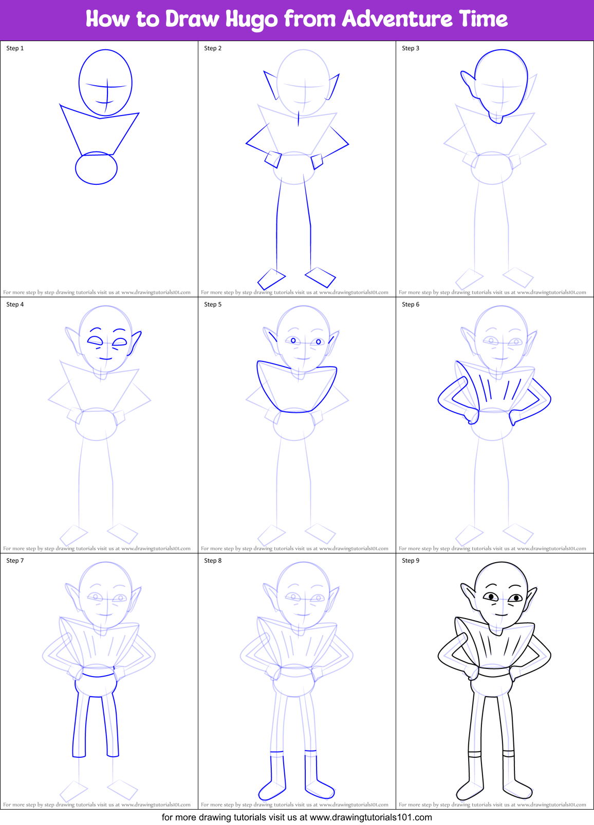 How to Draw Hugo from Adventure Time Printable Step by Step