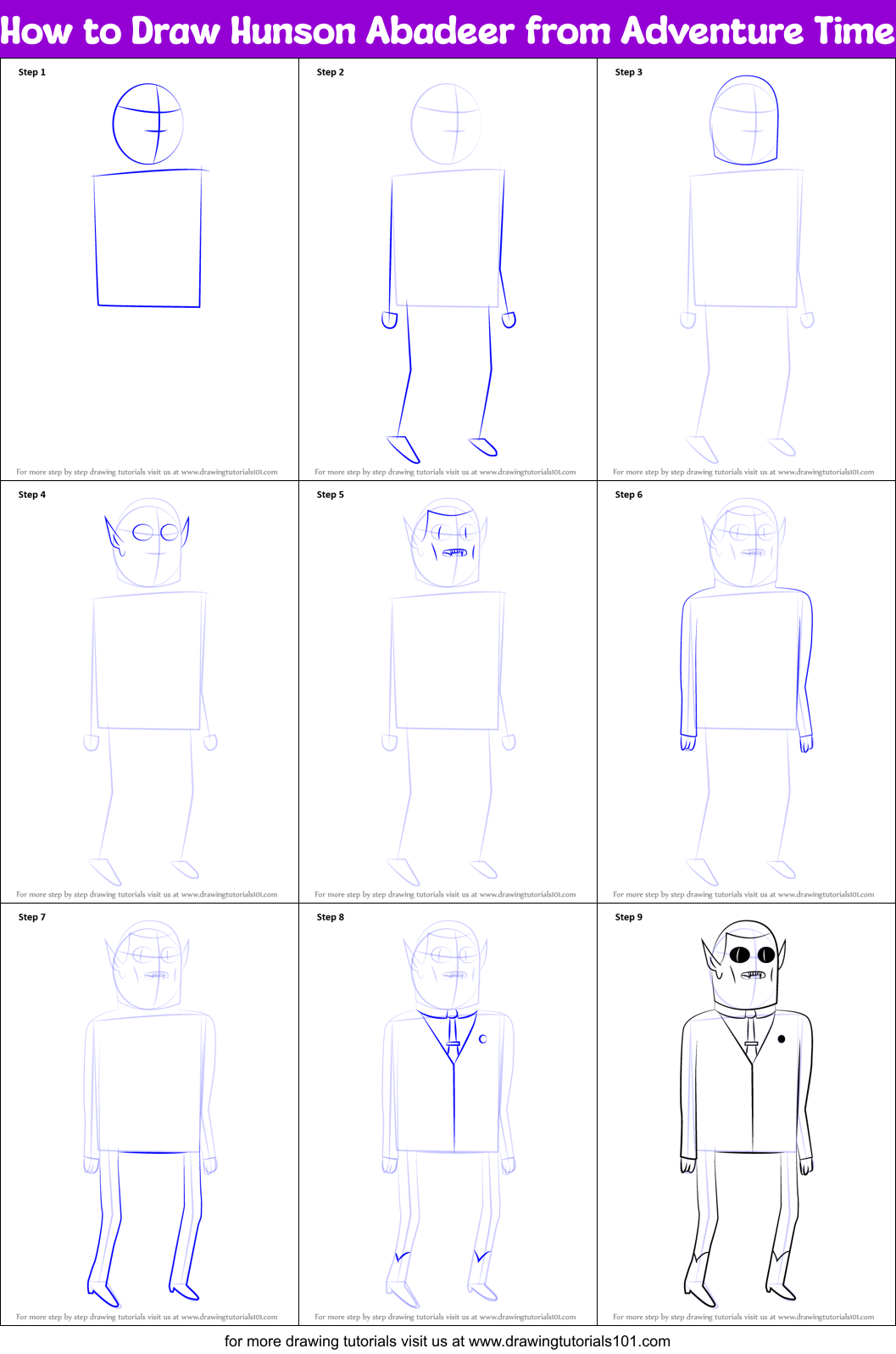 How to Draw Hunson Abadeer from Adventure Time Printable Step by Step