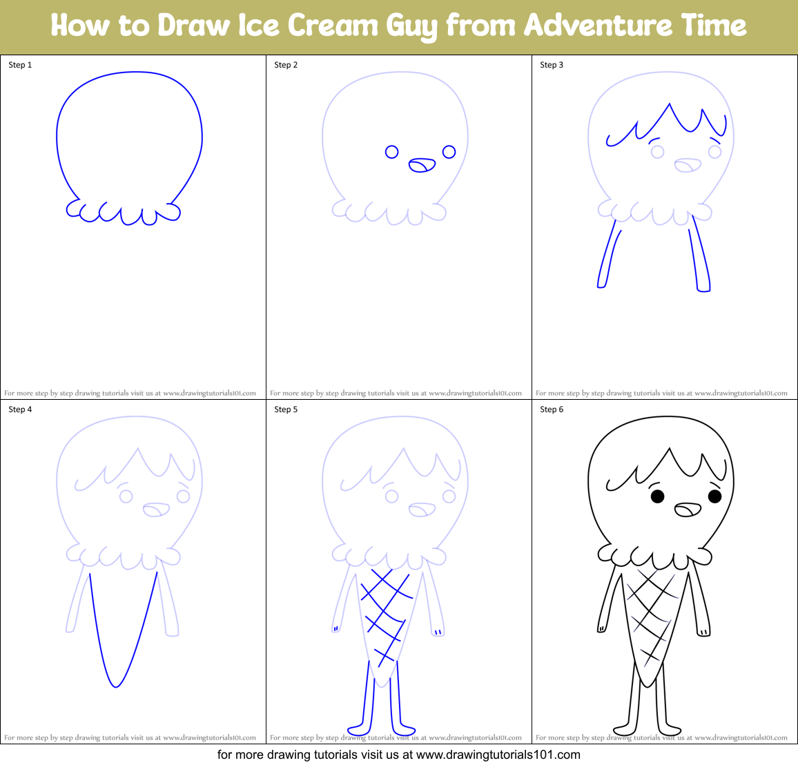 How to Draw Ice Cream Guy from Adventure Time Printable Step by Step
