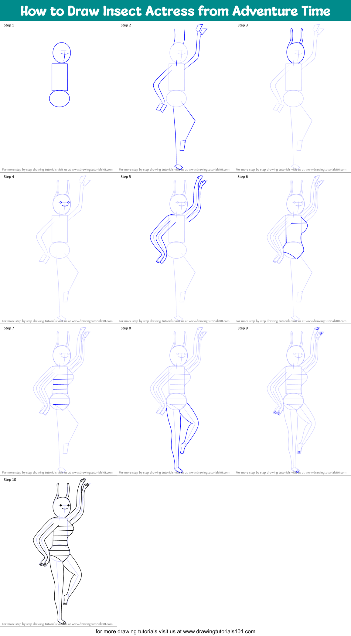How to Draw Insect Actress from Adventure Time Printable Step by Step