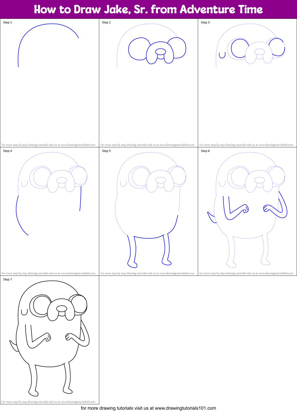 How to Draw Jake, Sr. from Adventure Time Printable Step by Step