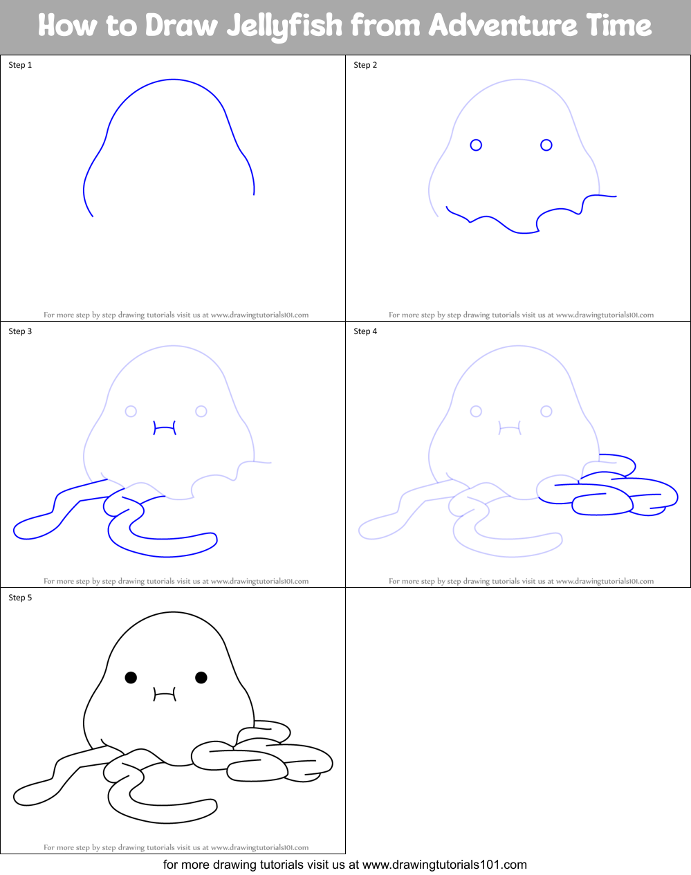 How to Draw Jellyfish from Adventure Time Printable Step by Step