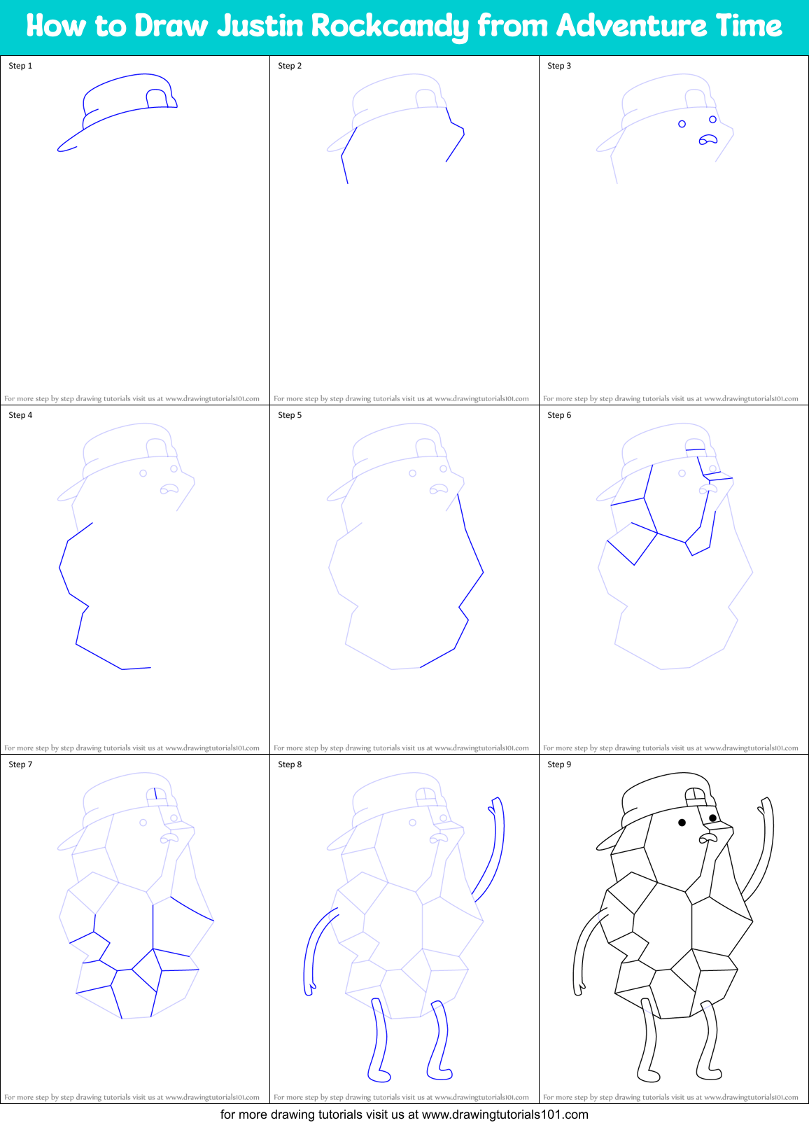 How to Draw Justin Rockcandy from Adventure Time Printable Step by Step