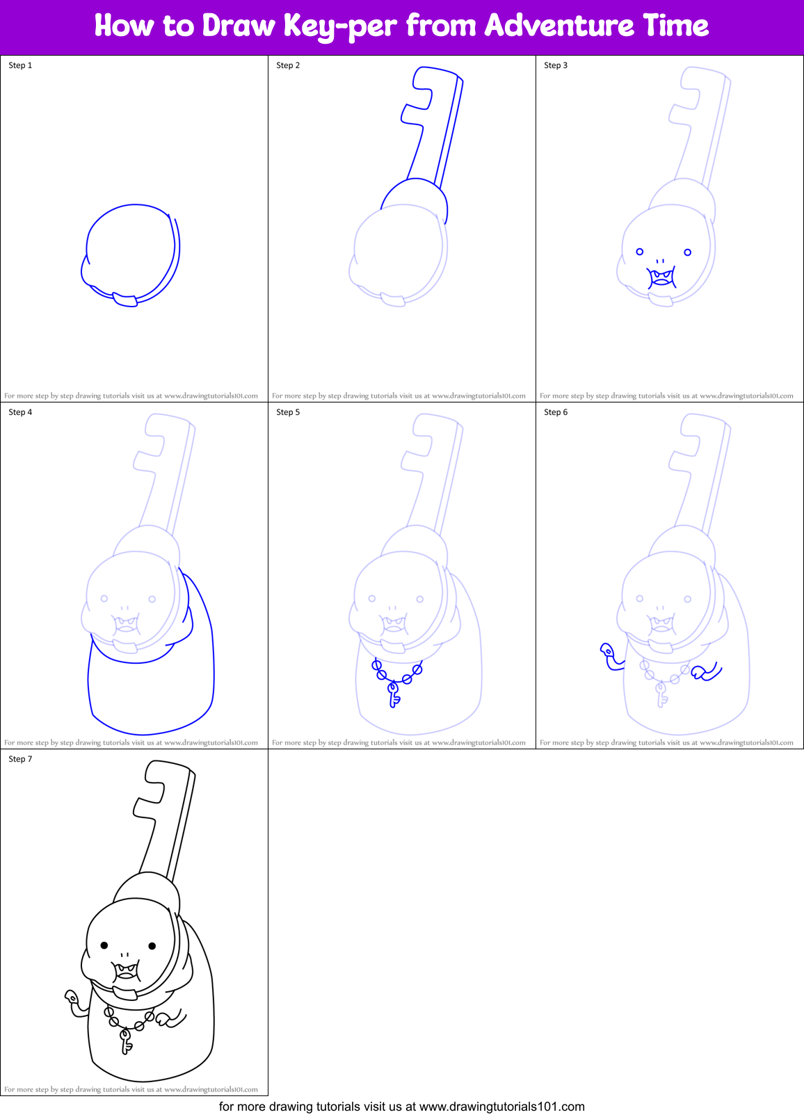 How to Draw Key-per from Adventure Time Printable Step by Step