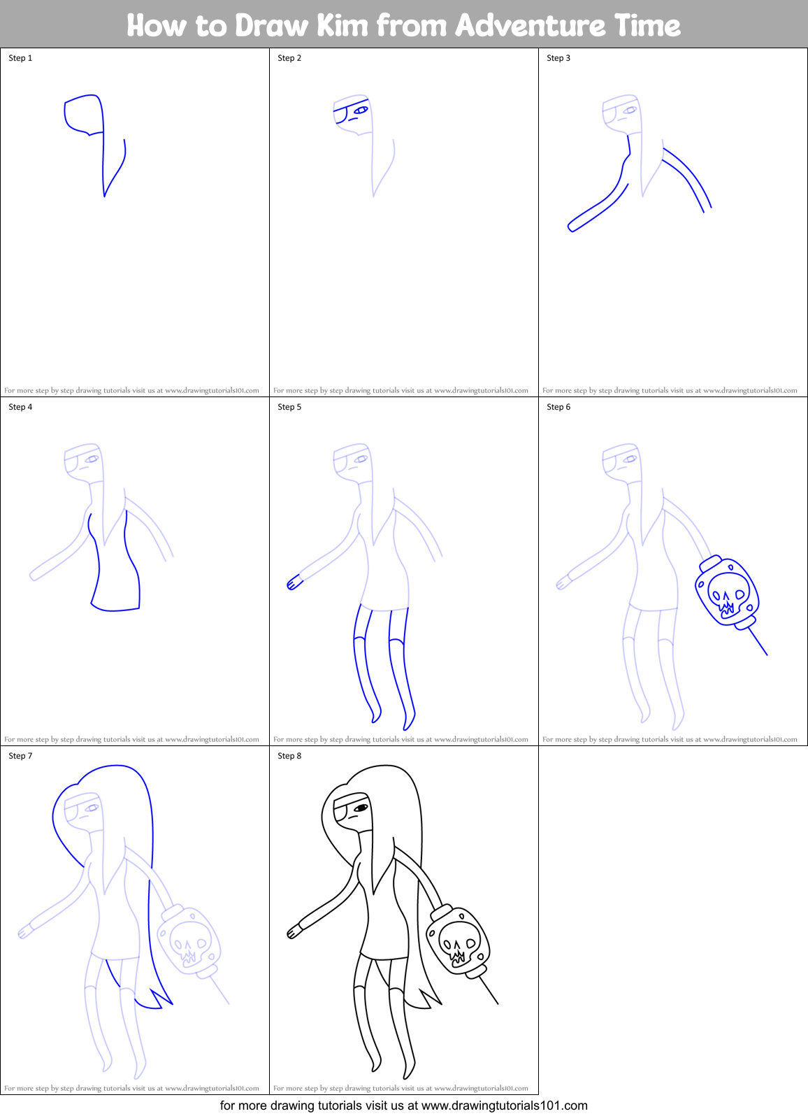 How to Draw Kim from Adventure Time Printable Step by Step