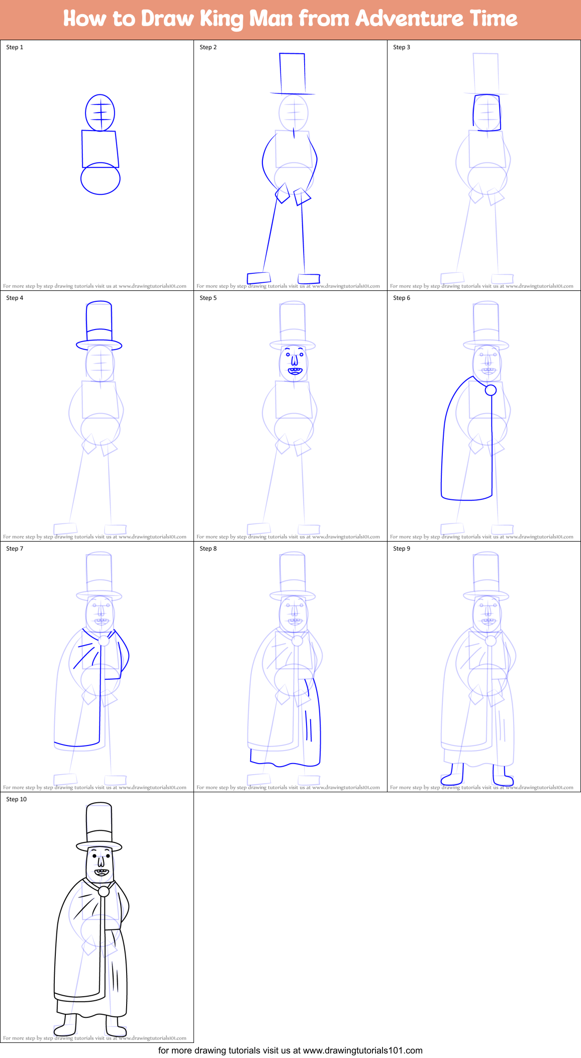 How to Draw King Man from Adventure Time Printable Step by Step