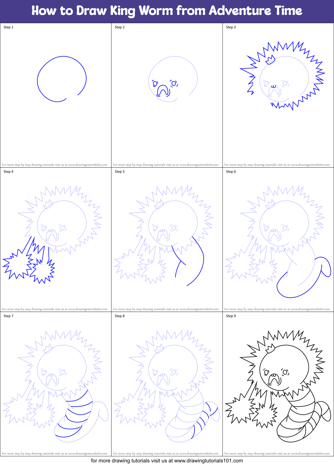 How to Draw King Worm from Adventure Time Printable Step by Step
