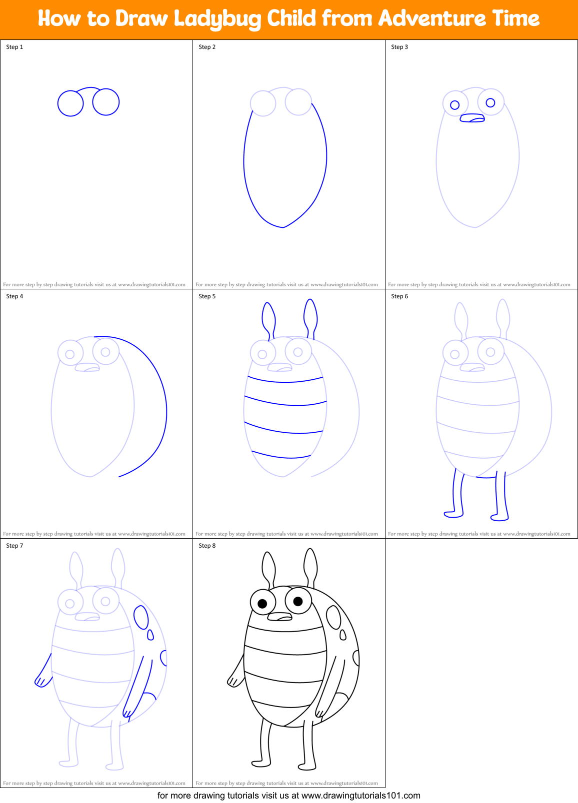 How to Draw Ladybug Child from Adventure Time Printable Step by Step